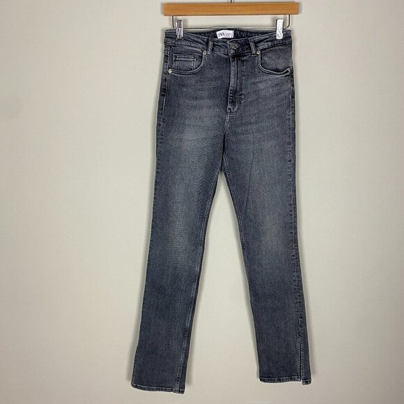 Zara Split Hem Straight Leg Jeans Gray Womens 4 Side Slit - Picture 1 of 6